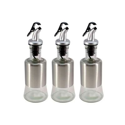 Kit 3 Azeiteiro Vinagreiro Recipiente em Vidro e Inox com Bico Dosador