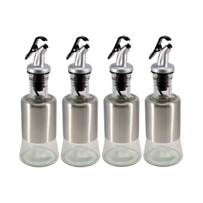 Kit 4 Azeiteiro Vinagreiro Recipiente em Vidro e Inox com Bico Dosador