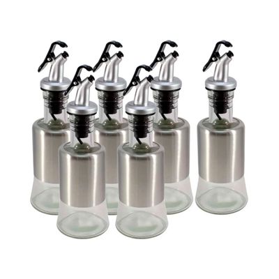 Kit 6 Azeiteiro Vinagreiro Recipiente em Vidro e Inox com Bico Dosador