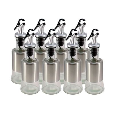 Kit 8 Azeiteiro Vinagreiro Recipiente em Vidro e Inox com Bico Dosador