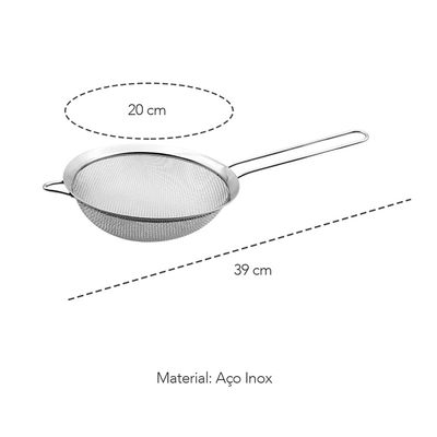 Peneira Inox Cabo Aço Cozinha Confeitaria 20cm