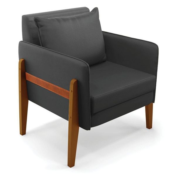 Poltrona Lana Corino Base De Madeira - D'rossi Cor Preto Poltrona Lana Corino Base De Madeira - D'rossi Cor Preto