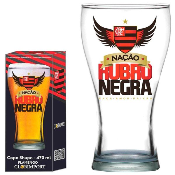 Copo Shape para Cerveja Globimport Nação Rubro Negra - 470ml Transparente