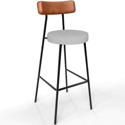 Kit 04 Banquetas Alta Cozinha Sala De Jantar Aço Milão L02 Couríssimo Camel Linho Cinza - Lyam Decor