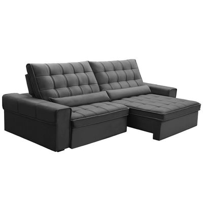 Sofá Retrátil Reclinável Para Sala 4 Lugares 290cm Nebrasca F04 Veludo Cinza Escuro - Lyam Decor