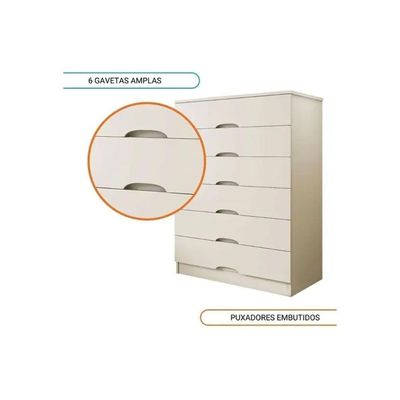 Cômoda De Quarto Sevilha C- 6 Gavetas Off White - Europa