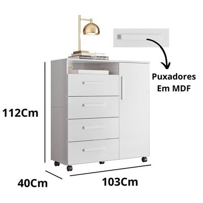 Cômoda 4 Gavetas Veneza Movelove - Branco Brilhante