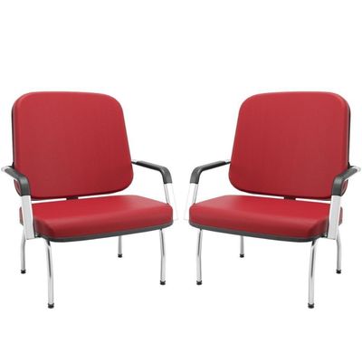 Kit 02 Cadeiras De Escritório Recepção Com Braço Fixa Cromada Magno P03 Vinil Vermelho - Lyam Decor