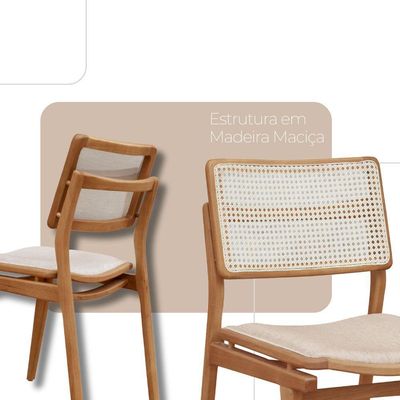 Conjunto Com 2 Cadeiras Madeira Eva Premium Linho Off Imbuia Natural