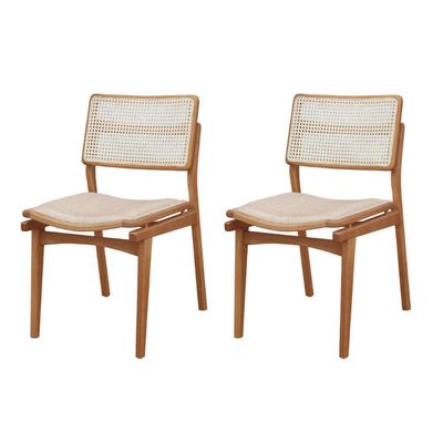Conjunto Com 2 Cadeiras Madeira Eva Premium Linho Off Imbuia Natural