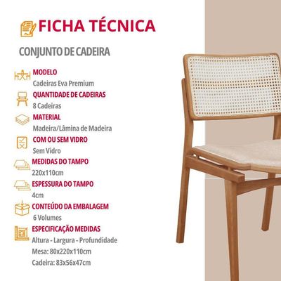 Conjunto Com 2 Cadeiras Madeira Eva Premium Linho Off Imbuia Natural