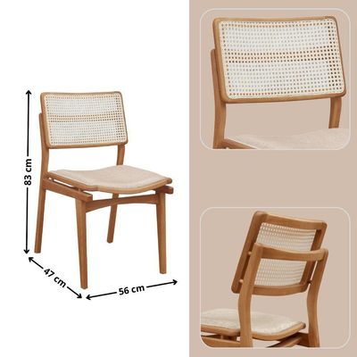 Conjunto Com 2 Cadeiras Madeira Eva Premium Linho Off Imbuia Natural