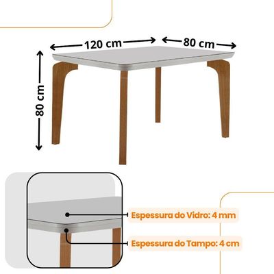 Conjunto Mesa Liz 120cm Com Vidro Cp 4 Cadeiras Athenas Moderna Veludo Grafite Off White Imbuia