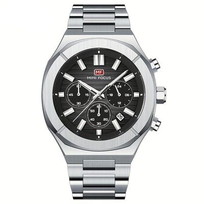 Relógio De Quartzo Multifuncional Para Homens Com Pulseira Em Aço Inoxidável Prateado