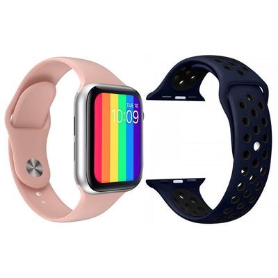 Kit 1 Smartwatch12 Lite Rosa + 1 Pulseira Extra Azul E Preto