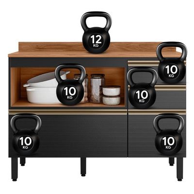 Balcão Pia Proença 120cm 1 Porta E 4 Gavetas Nogueira Touch-carbono Com Tampo Mdf - Demartêz