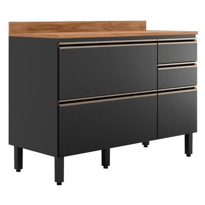 Balcão Pia Proença 120cm 1 Porta E 4 Gavetas Nogueira Touch-carbono Com Tampo Mdf - Demartêz