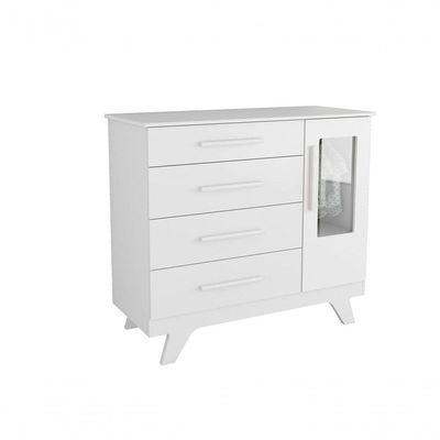 Cômoda 1 Porta 4 Gavetas Retrô - Moveis Peroba Branco Brilho