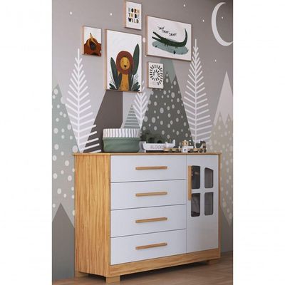 Cômoda Infantil Charlô 1 Porta 4 Gavetas - Móveis Peroba Amendoa-branco