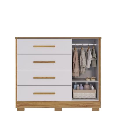 Cômoda Infantil Charlô 1 Porta 4 Gavetas - Móveis Peroba Amendoa-branco
