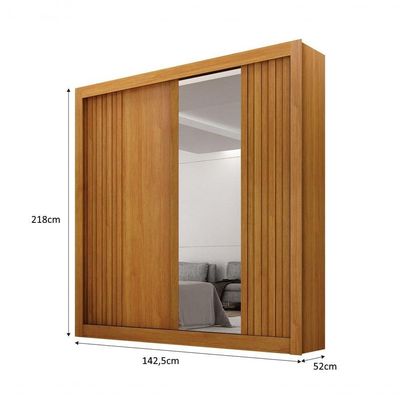 Guarda-roupa Solteiro Mdf 2 Portas De Correr 2 Gavetas Com Espelho Milano Leifer Móveis Cinamomo