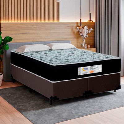 Cama Box Queen Bipartido Suede + Colchão Molas Ensacadas Sereneprime Sonnolux 158x198x65 Marrom