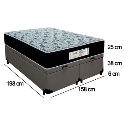 Cama Box Baú Queen Bipartido Sintético + Colchão Molas Ensacadas Sereneprime Sonnolux 158x198x69 Cinza