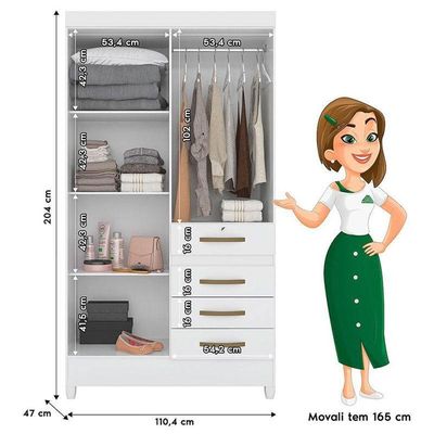 Guarda Roupa Com Espelho Infantil Sobral Com Cômoda Vênus E Armário Multiuso New íris Branco Brilho – Moval