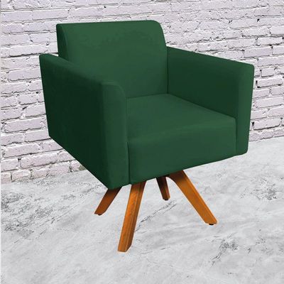 Poltrona Marisa Suede Verde Base Madeira