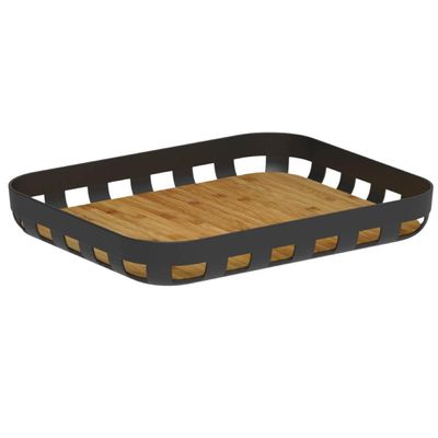 Bandeja Retangular para Servir 35x29cm Preto Bambu Lanche Café Petiscos Ou Decoração