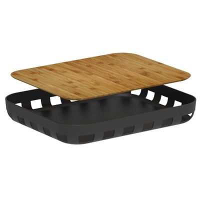 Bandeja Retangular para Servir 35x29cm Preto Bambu Lanche Café Petiscos Ou Decoração