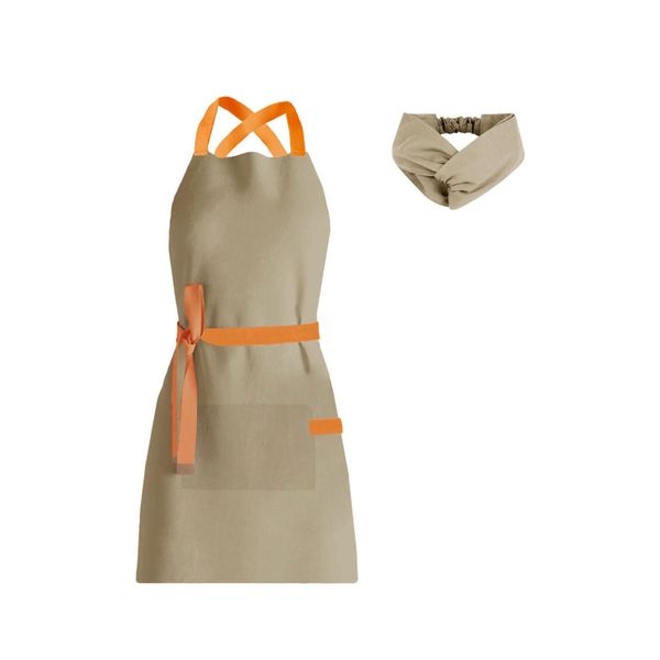 Avental e Faixa de Cabelo Bege Laranja Chef Cozinha Bistro Avental e Faixa de Cabelo Bege Laranja Chef Cozinha Bistro