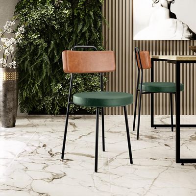 Kit 02 Cadeiras Decorativas Estofada Sala Jantar Barcelona L02 Couríssimo Camel Facto Verde - Lyam