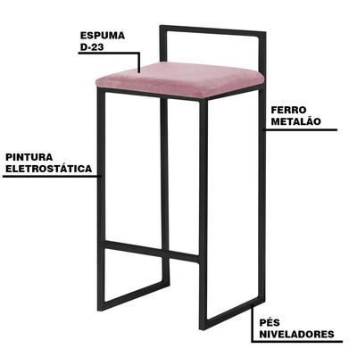 Banqueta Decorativa Selena Base Preta Veludo Rosê - Gran Belo