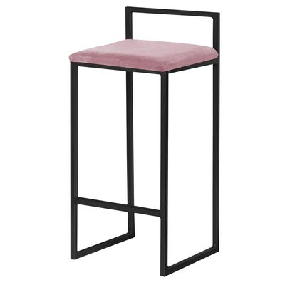 Banqueta Decorativa Selena Base Preta Veludo Rosê - Gran Belo