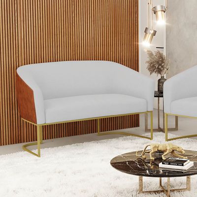 Sofá 2 Lugares Namoradeira Industrial Dourado Stella Noz/Linho Cinza D03 - D'Rossi