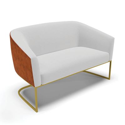 Sofá 2 Lugares Namoradeira Industrial Dourado Stella Noz/Linho Cinza D03 - D'Rossi