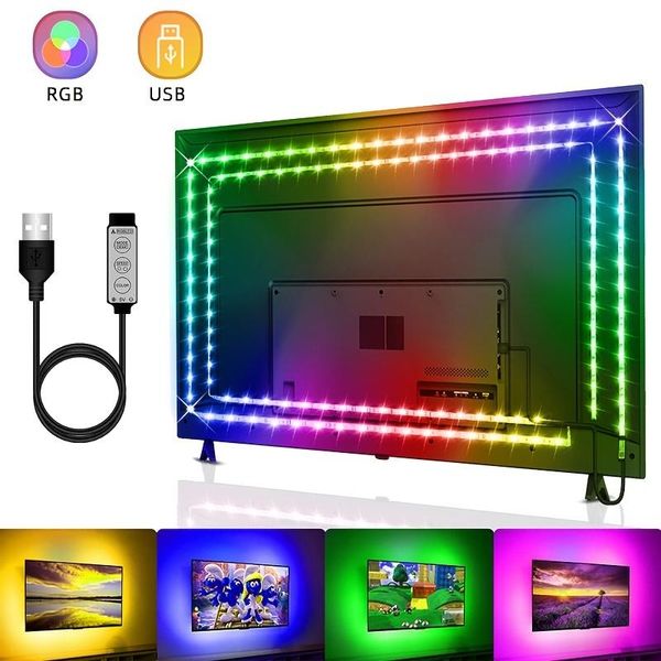 Iluminação LED 5050SMD para TV - Controle de 3 Teclas, Fita Adesiva Flexível para Decoração 0,5M / multicolor
