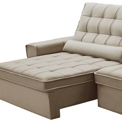 Sofá Retrátil Reclinável Para Sala 4 Lugares 290cm Nebrasca F04 Veludo Bege - Lyam Decor