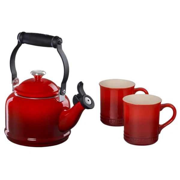 SET LE CREUSET CHALEIRA DEMI 1,1L E 2 CANECAS SEATTLE 400ML VERMELHO 40103010605105