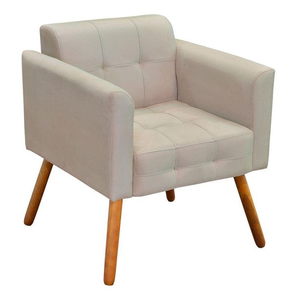 Poltrona Elisa Suede Bege Pés Palito Castanho D´rossi