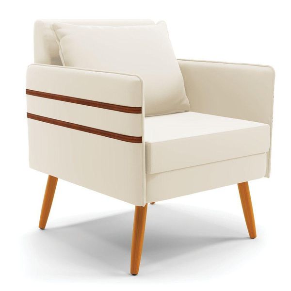 Poltrona Mari Veludo Pés Palito Castanho - D'rossi Cor Bege