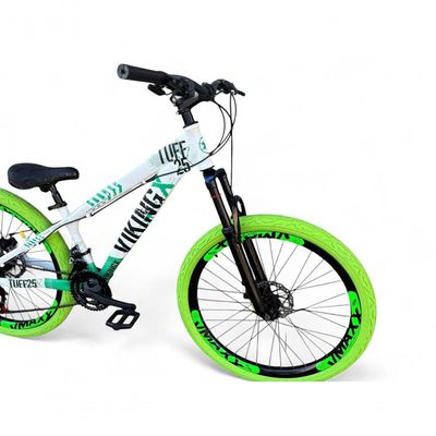 Bicicleta Aro 26 Vikingx Tuff X25 Freeride 21v Aros Vmaxx Dh Freio A Disco Pneu Flame - Verde