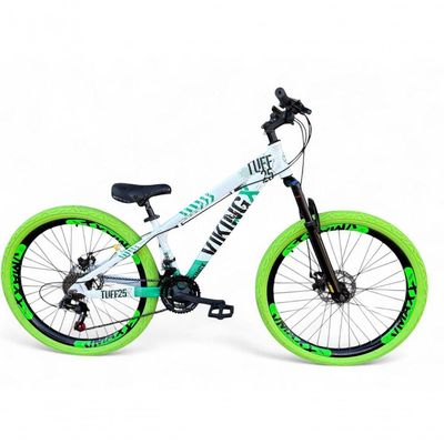 Bicicleta Aro 26 Vikingx Tuff X25 Freeride 21v Aros Vmaxx Dh Freio A Disco Pneu Flame - Verde
