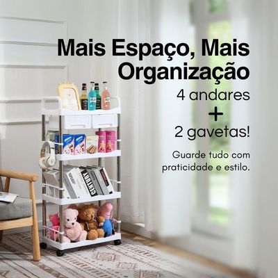 Estante Organizadora Modular 4 Andares Com Gavetas, Para Casa E Escritório