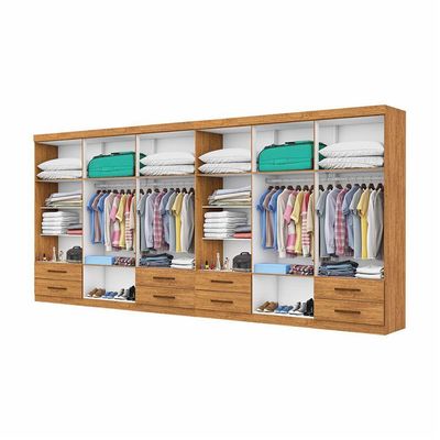 Closet Casal Duplo 12 Portas com Espelho 8 Gavetas Cinamomo