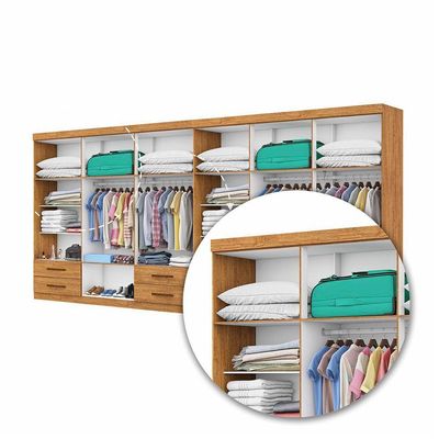 Closet Casal Duplo 12 Portas com Espelho 8 Gavetas Cinamomo