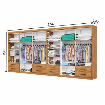 Closet Casal Duplo 12 Portas com Espelho 8 Gavetas Cinamomo