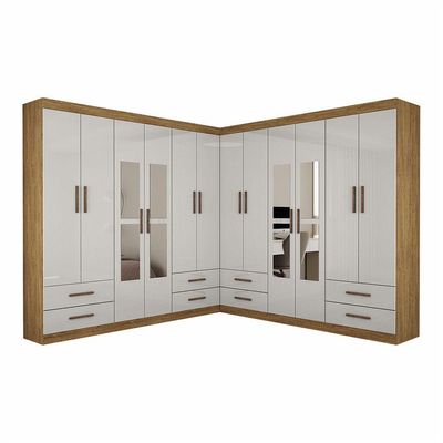 Closet Casal Duplo 12 Portas com Espelho 8 Gavetas Cinamomo
