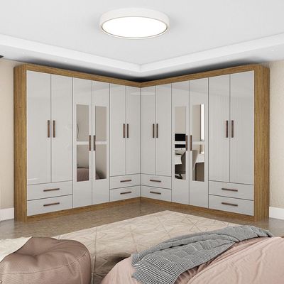 Closet Casal Duplo 12 Portas com Espelho 8 Gavetas Cinamomo